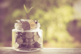 jar of coins with plant