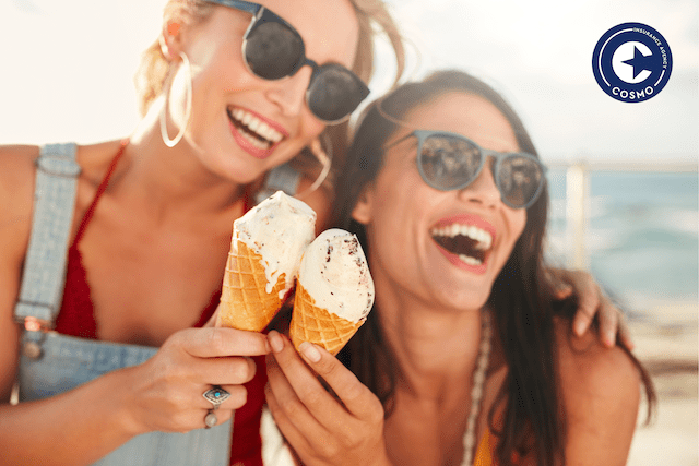 smiling women eating ice cream