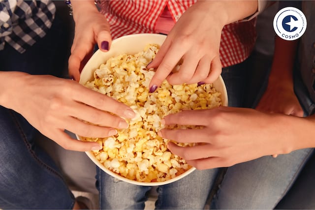sharing popcorn