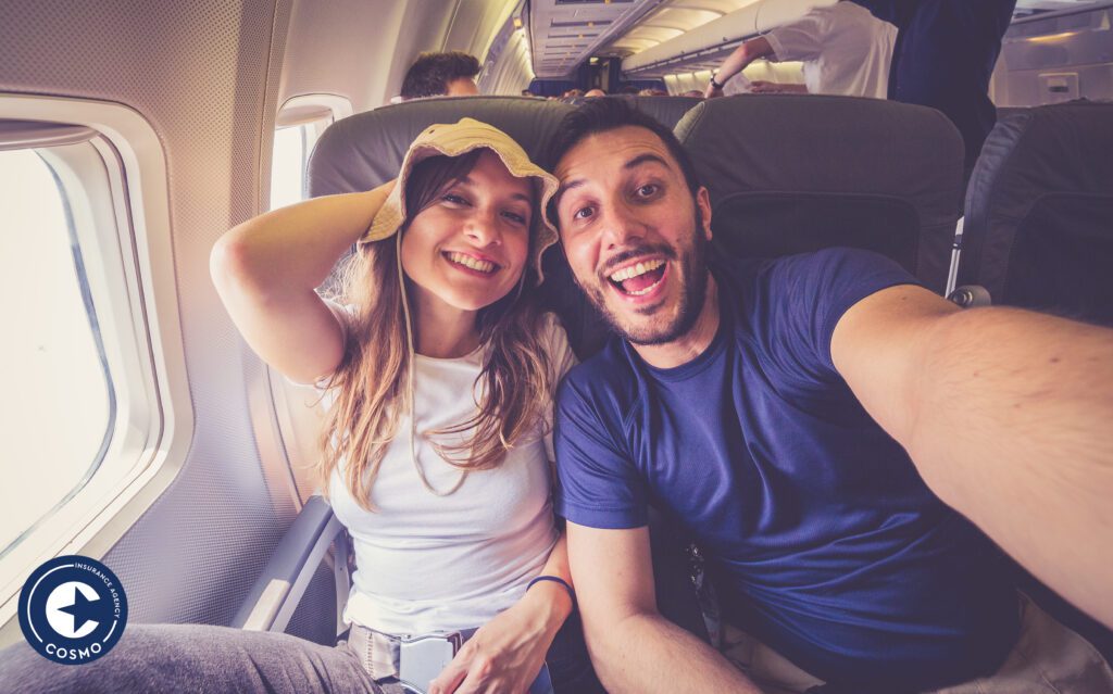 man and woman on airplane